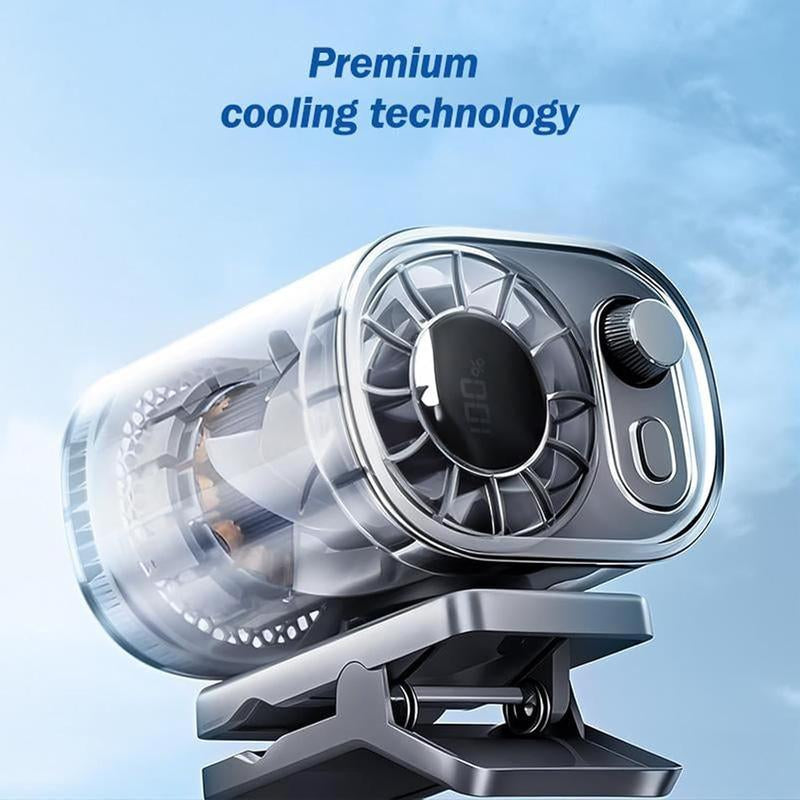 Car Clip on Fan with LED Display - 360° Rotation, 100 Speeds Adjustable, USB Rechargeable Personal Cooling Fan 1800Mah Battery