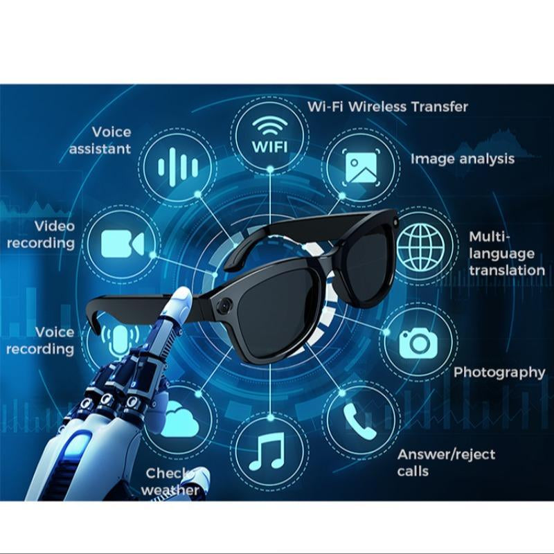 Multifunctional Smart Glasses, 500W Camera Pixel Smart Glasses, Voice Control Smart Translator Wireless Glasses, Outdoor Travel Sports, Fashion Smart Wearable Devices