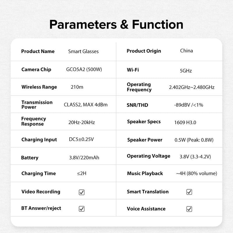 Multifunctional Smart Glasses, 500W Camera Pixel Smart Glasses, Voice Control Smart Translator Wireless Glasses, Outdoor Travel Sports, Fashion Smart Wearable Devices